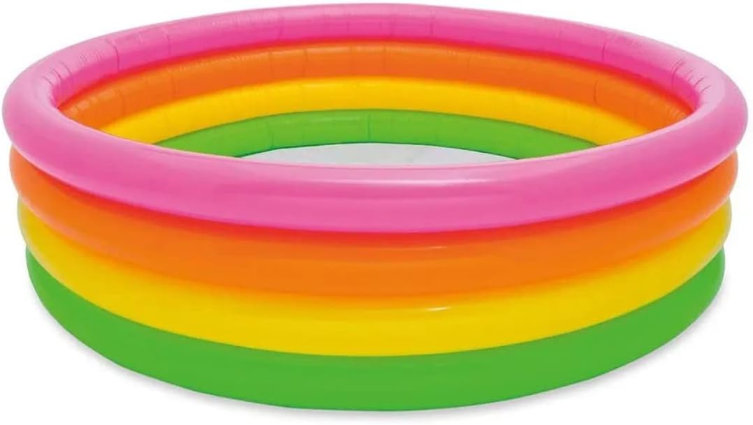 Playzokids Intex inflatable round swimming pool with four rings, ideal for children to enjoy outdoor water play. Main image