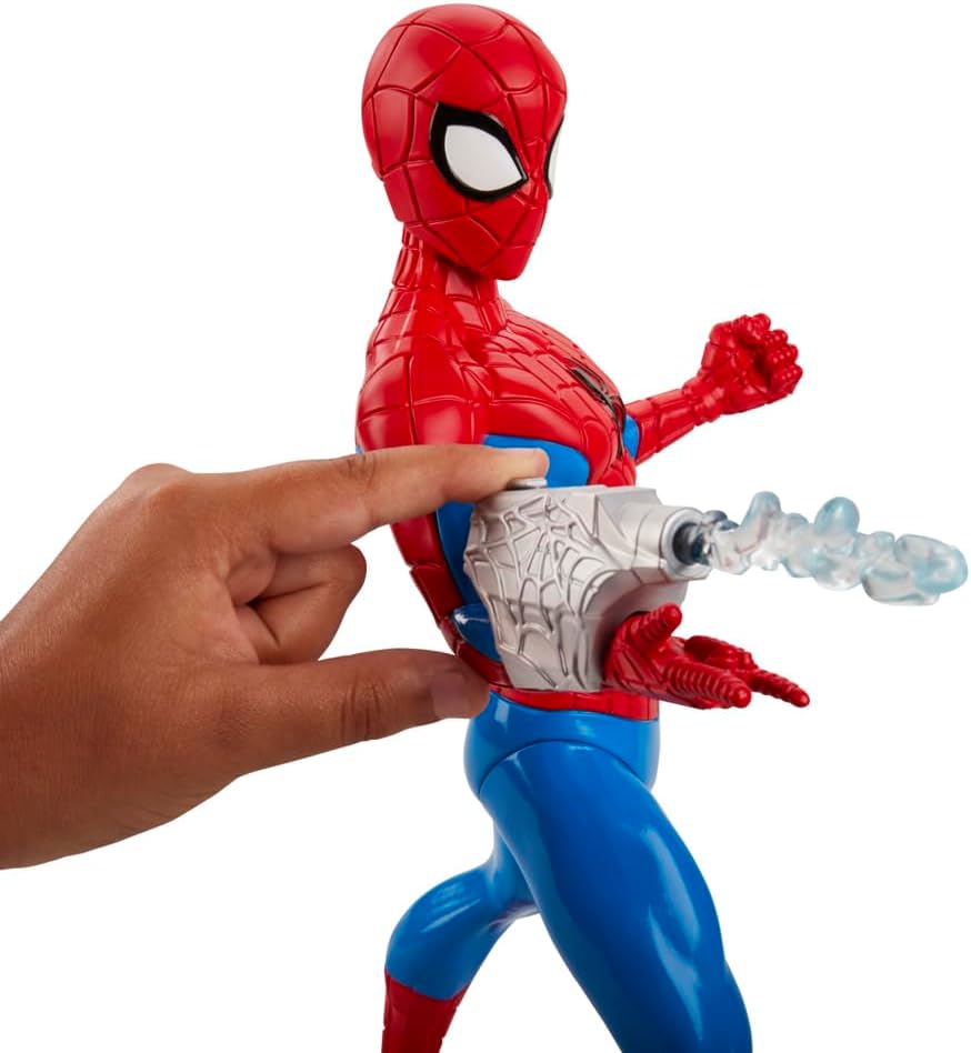 Hasbro Marvel Spider-Man kids action figure, 13-inch poseable toy with red and blue costume and web accessories.