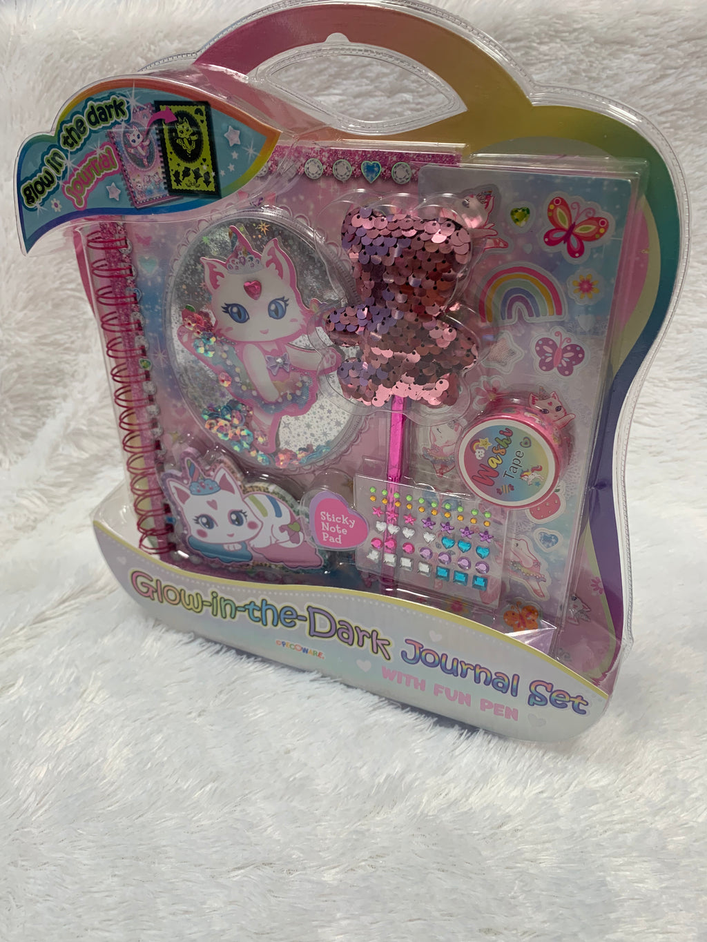 Glow in the dark journal set by PECOWARE featuring multiple notebooks with luminous covers and matching pens.