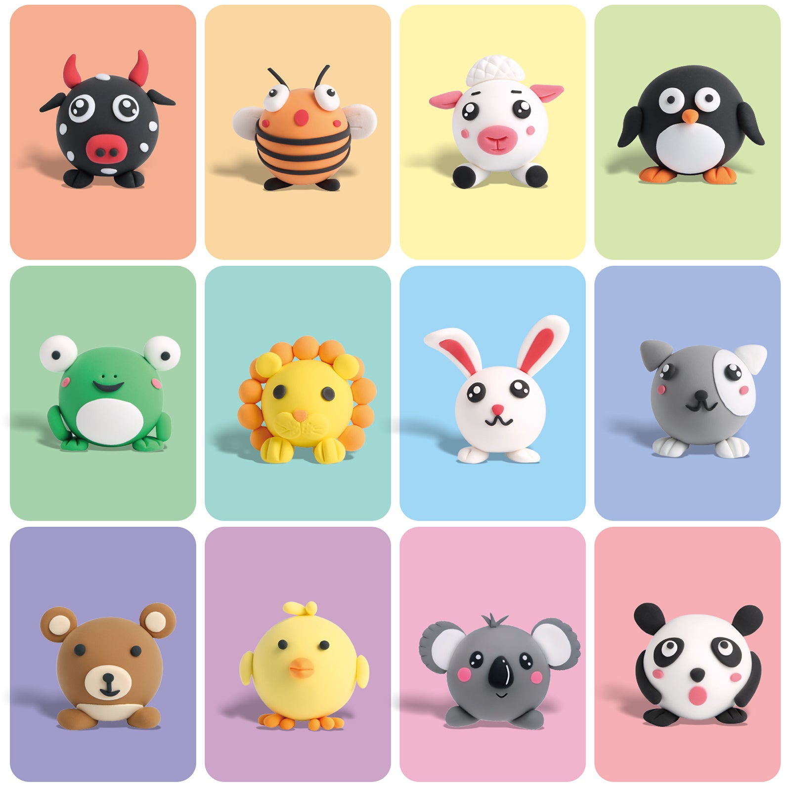 Playzokids air dry clay for kids, pets group 12-piece pack with tools, colorful modeling clay for children's craft activities.