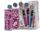 Pecoware Glitz Fun Tattoo Art design featuring colorful, glittery tattoo-style illustrations on a white background.