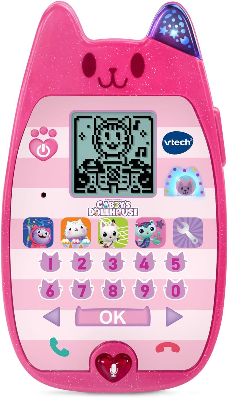 VTech Gabby's Dollhouse A-Meow-Zing Phone toy with colorful buttons and cartoon character design, suitable for young children.