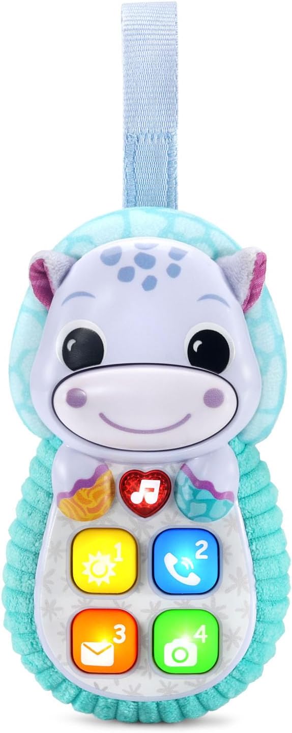 VTech Baby Hello, Hippo! soft phone toy with colorful buttons and a friendly hippo design for infants and toddlers