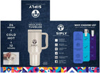 Siply 40oz insulated stainless steel tumbler with handle and lid, double wall vacuum flask for hot or cold drinks with straw cover.