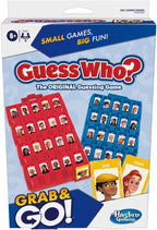 Hasbro Guess Who? Grab and Go board game with colorful game cards and game board for quick, fun character guessing.