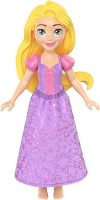 Mattel Disney Princess Rapunzel 4-inch mini doll with detailed hair and dress, perfect for play and collection.