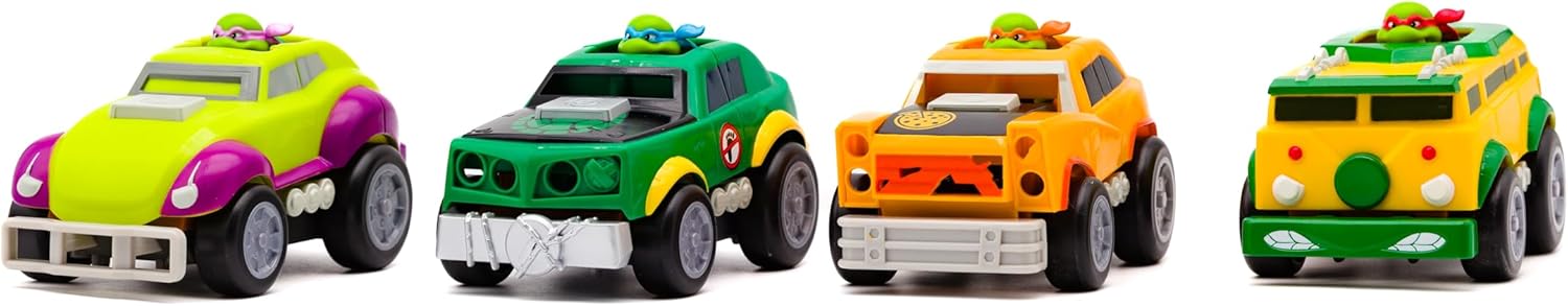 Teenage Mutant Ninja Turtles Shell Smasher Karts toy featuring Michelangelo from Funrise, with detailed turtle shell design and racing kart.