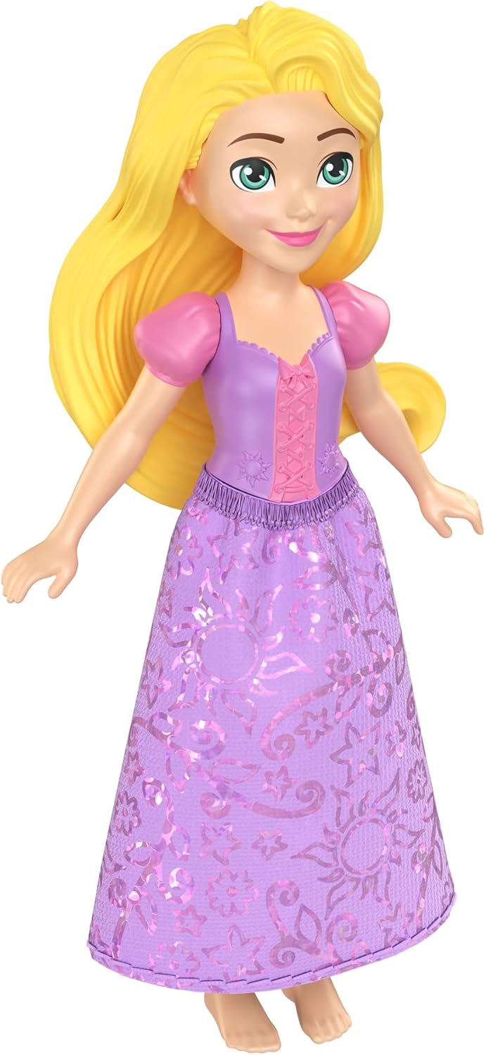 Mattel Disney Princess Rapunzel 4-inch mini doll with detailed dress and long blonde hair, ideal for children's toy collection.