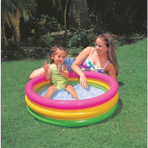 Intex Sunset Glow Baby Pool filled with water, featuring colorful glow design, suitable for young children and outdoor play. Main image