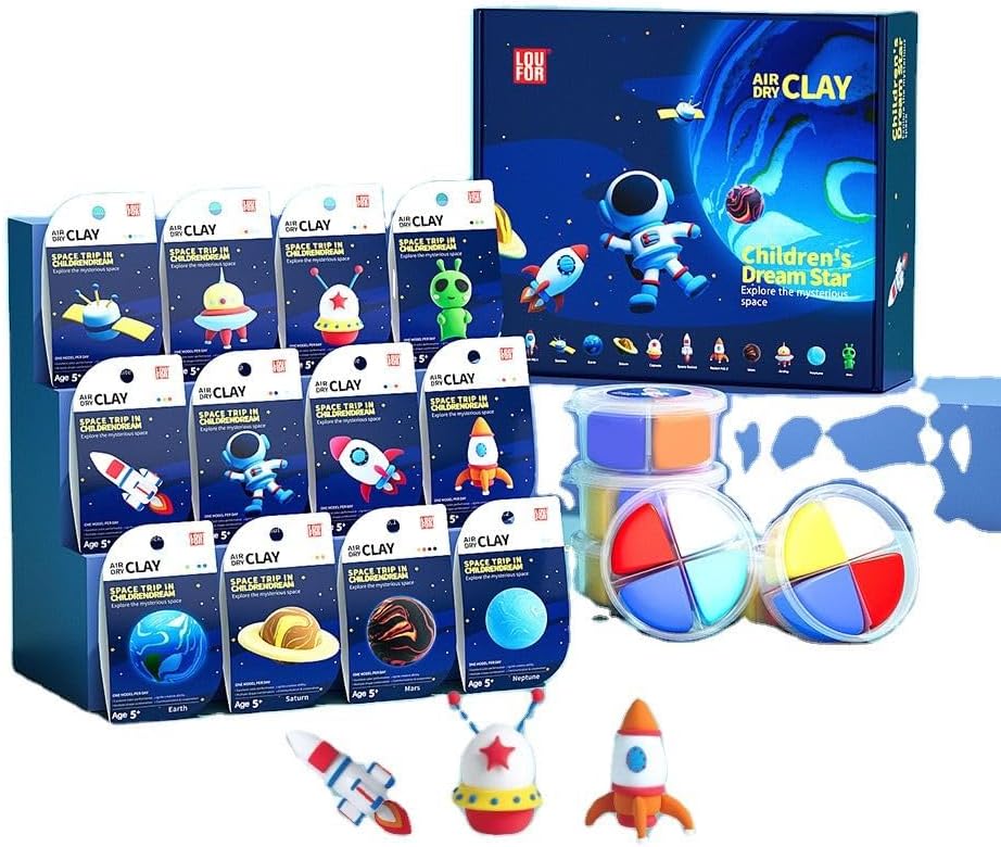 Playzokids Dream Star air dry clay kit with 12 modeling clay pieces for kids, perfect for creative craft projects. Main image