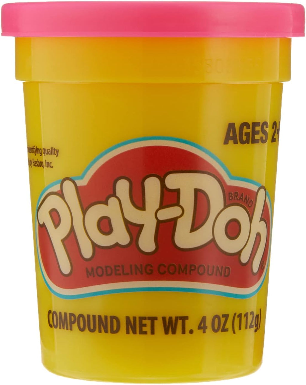 Neon pink Play-Doh single can of modeling dough by Hasbro, 61g, showing vibrant color and can packaging.