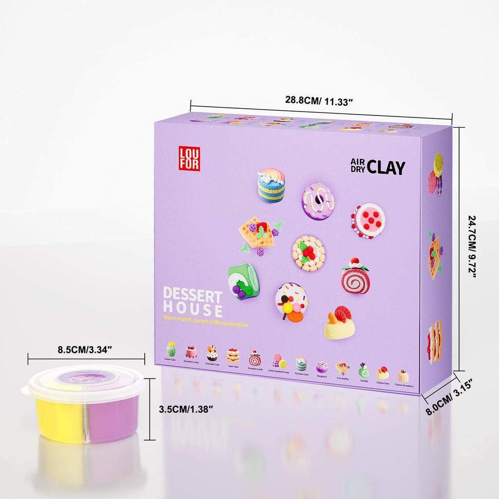 Playzokids air dry clay kit with 12 dessert house modeling clay pieces, lightweight, soft, safe, and non-toxic for kids.