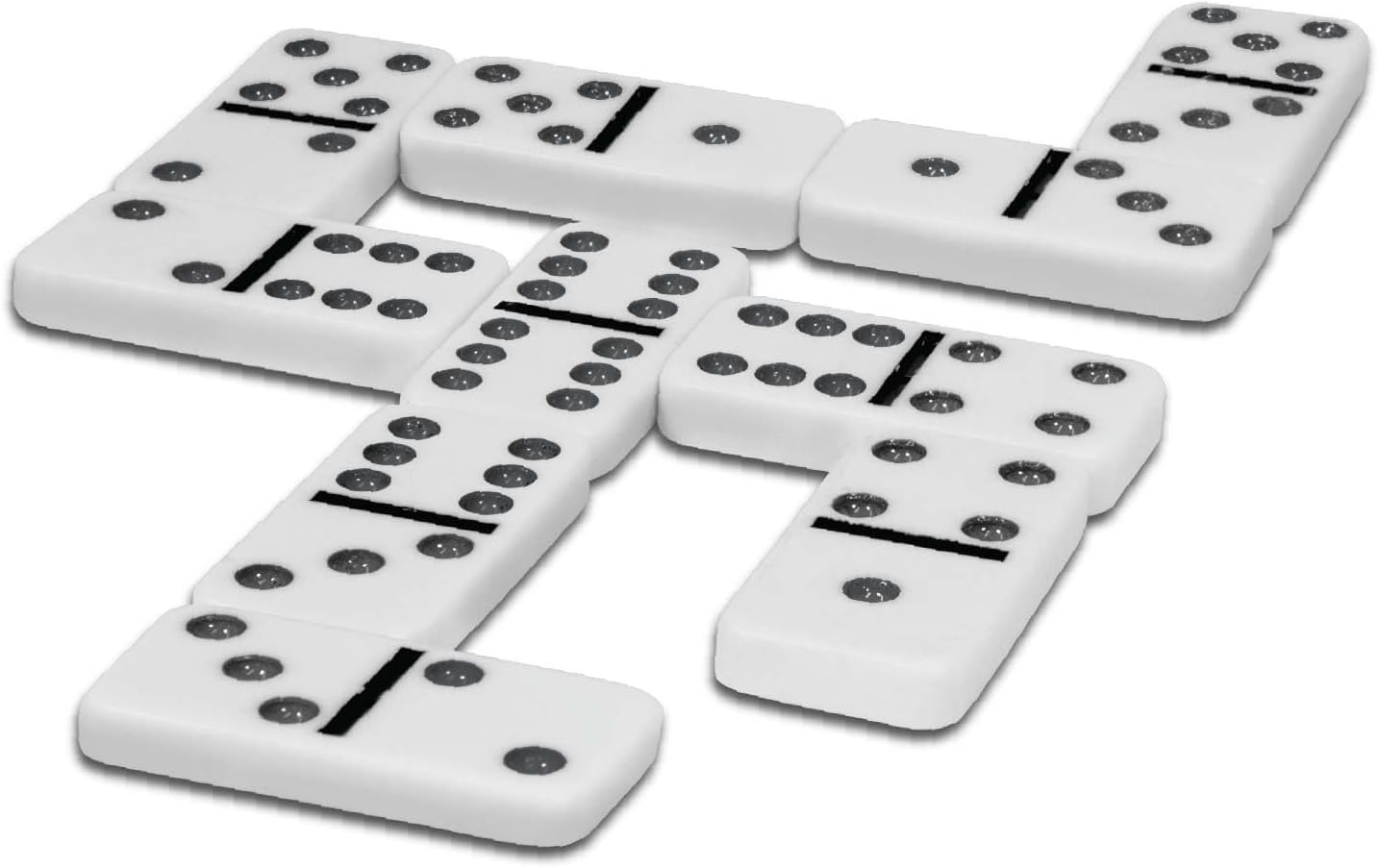 Playzokids Ambassador MA Classic Games Dominoes set with black and white domino tiles on a wooden surface.