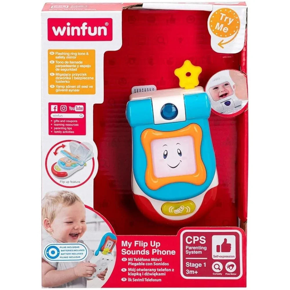 Winfun My Flip Up Sound Phone toy with colorful buttons and a flip cover, designed for young children.
