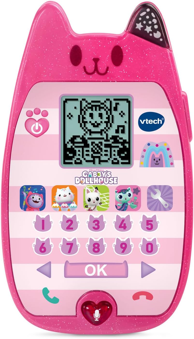 VTech Gabby's Dollhouse A-Meow-Zing Phone toy with colorful buttons and cartoon character design for kids' play.