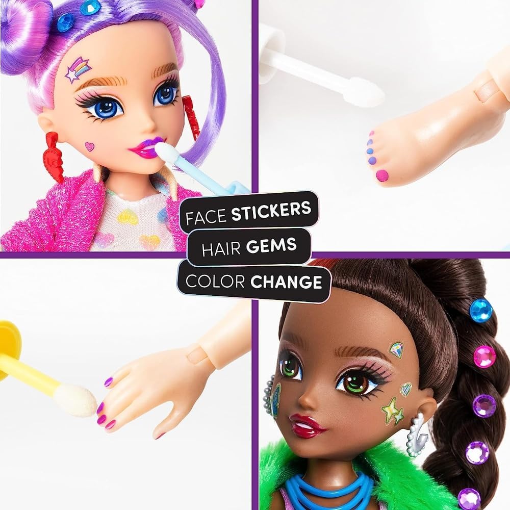Playzokids Glo-Up Girls Sadie jewelry set with face stickers, hair gems, and accessories displayed on a colorful background.