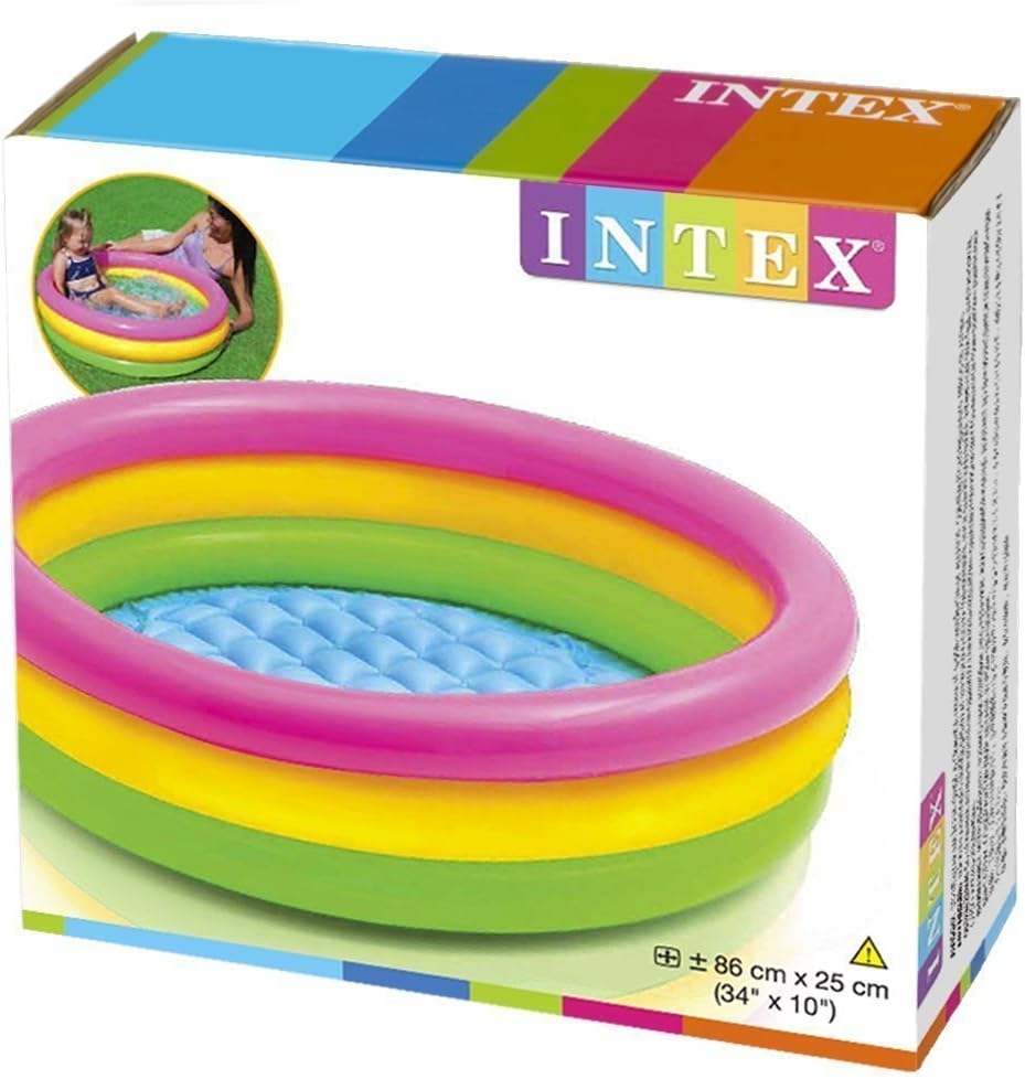 Playzokids Intex sunset glow baby pool with 3-ring design and inflatable floor, suitable for children aged 1-3. Main image