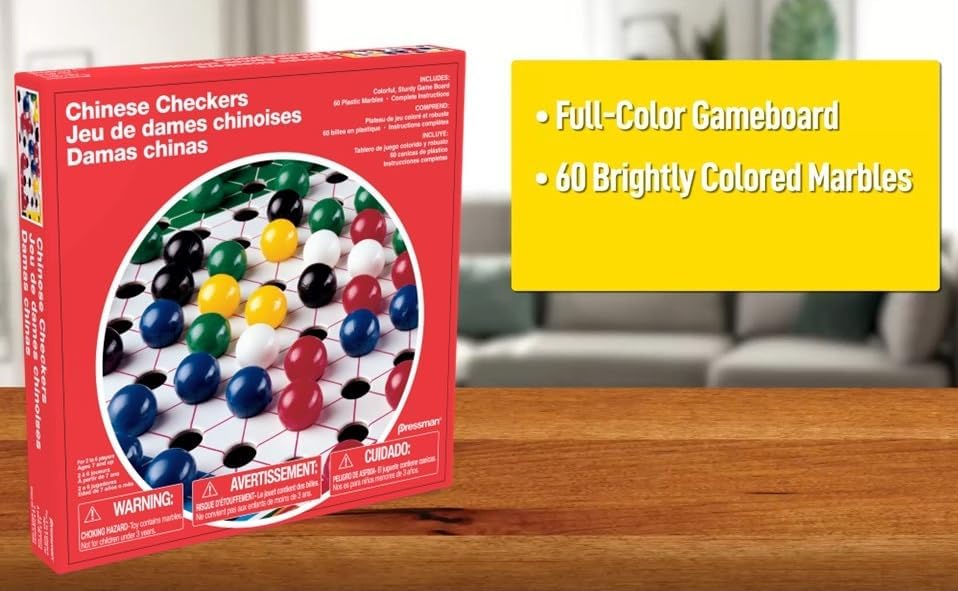 Pressman Chinese Checkers game with colorful marbles arranged on a star-shaped game board for strategic play.