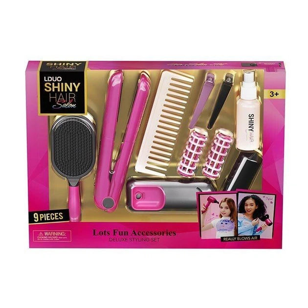 Children's toy hairdresser's set with styler and 9 accessories by LDUO, including combs, brushes, and styling tools for kids. Main image