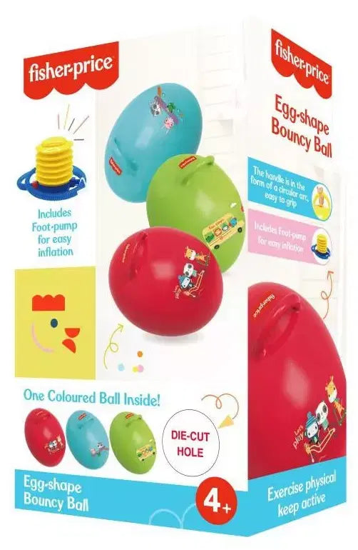 Fisher-Price Bouncy Egg with foot pump in bright yellow and blue, children’s inflatable bouncing toy for active play. Main image