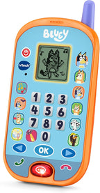 VTech Bluey Ring Ring Learning Phone with colorful buttons and Bluey character design for kids' educational play.