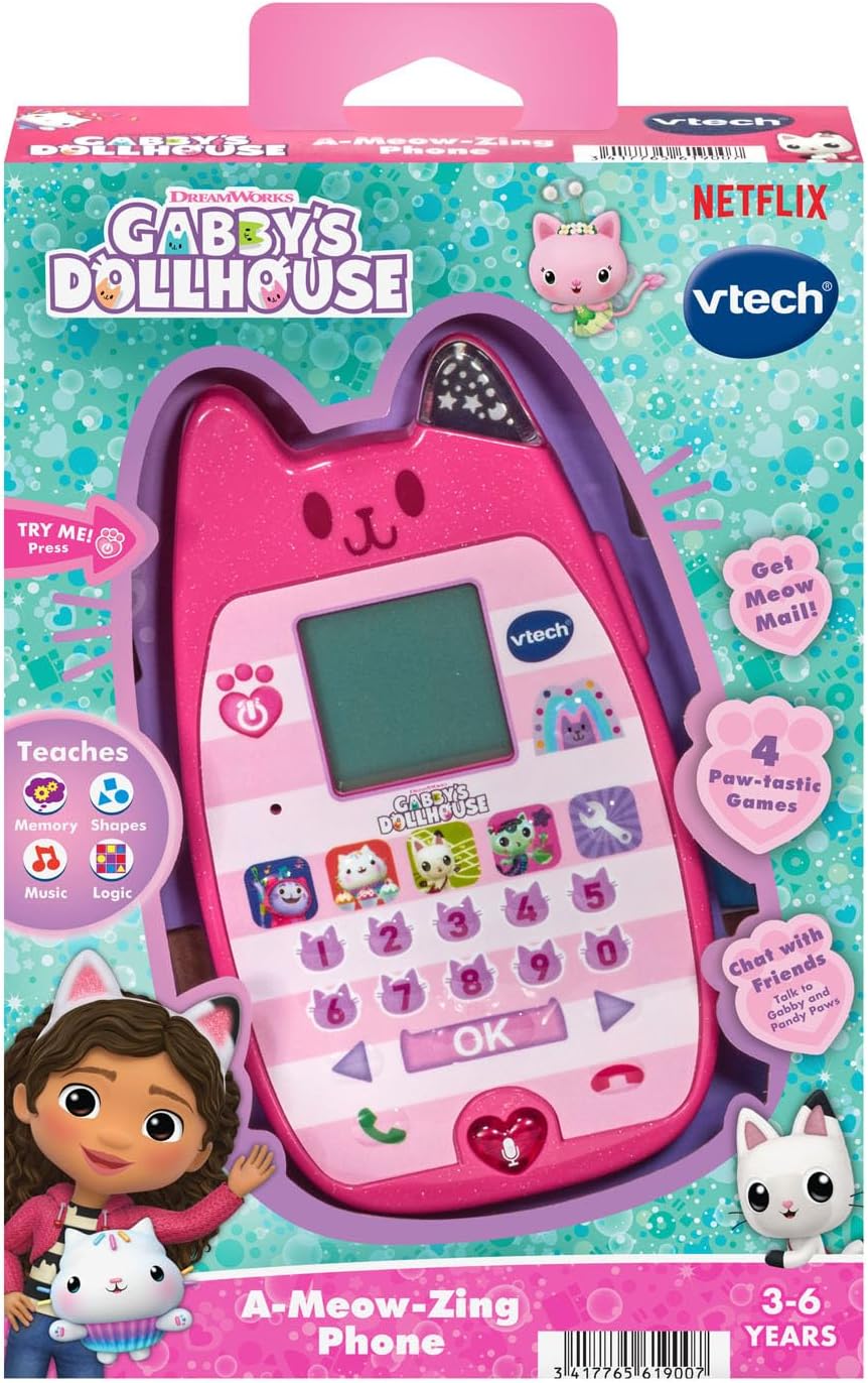 VTech Gabby's Dollhouse A-Meow-Zing Phone toy with colorful buttons and playful design for children.