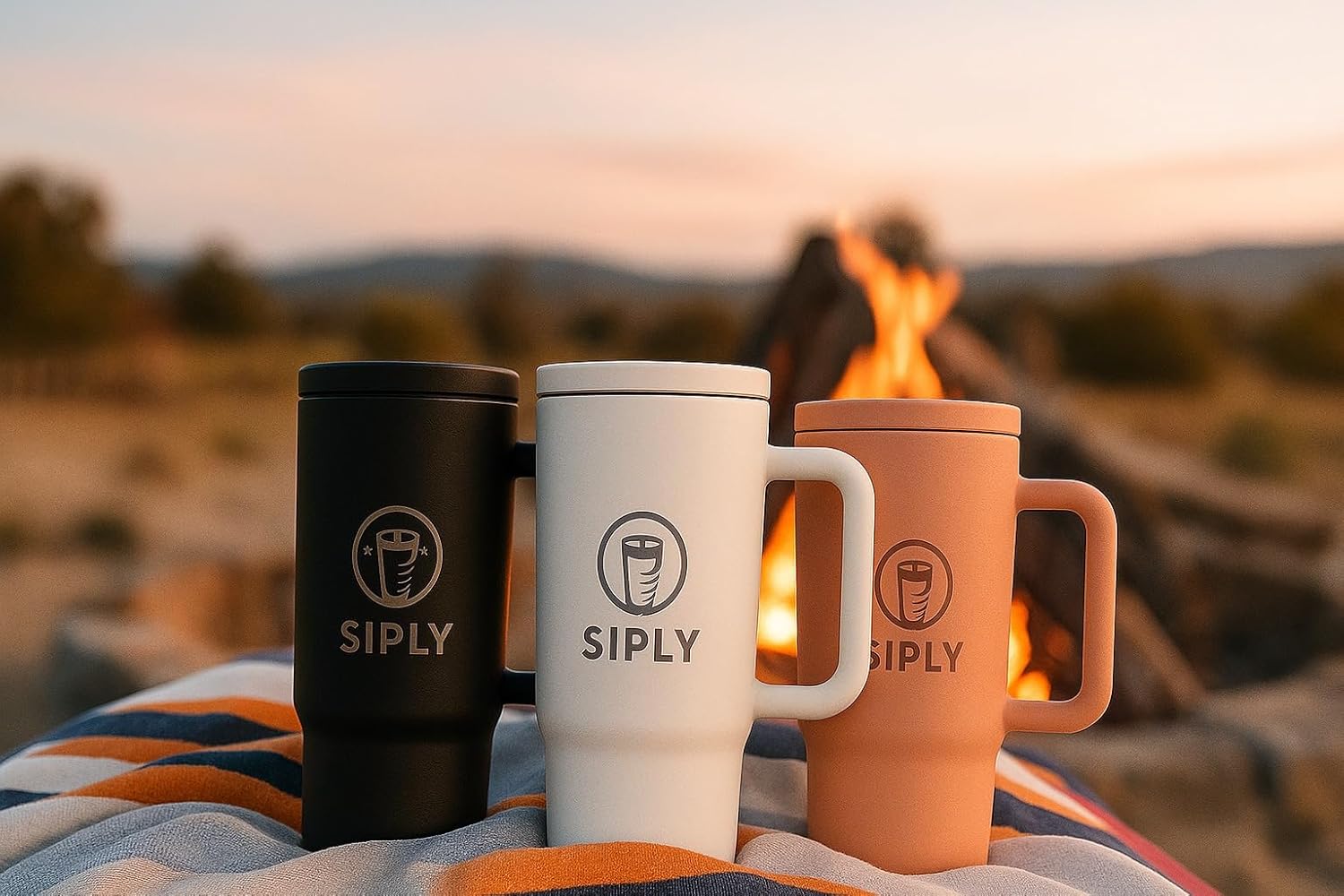 Siply 40oz insulated stainless steel tumbler with handle, lid, and straw cover, ideal for hot or cold drinks like water, coffee, or iced tea.