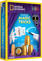 National Geographic Classic Magic Tricks set by Playzokids featuring colorful cards and props for kids' magic performances.
