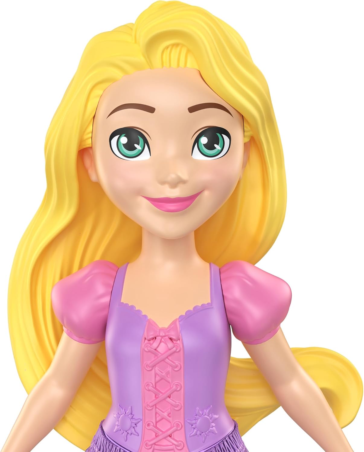Mattel Disney Princess Rapunzel 4-inch mini doll with long blonde hair and detailed princess costume, toy for children.