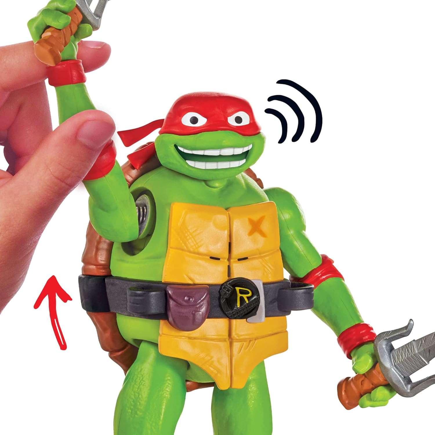 Playmates Mutant Mayhem 5.5-inch Raphael Ninja Shouts figure with detailed costume and expressive face, perfect for Teenage Mutant Ninja Turtles fans.
