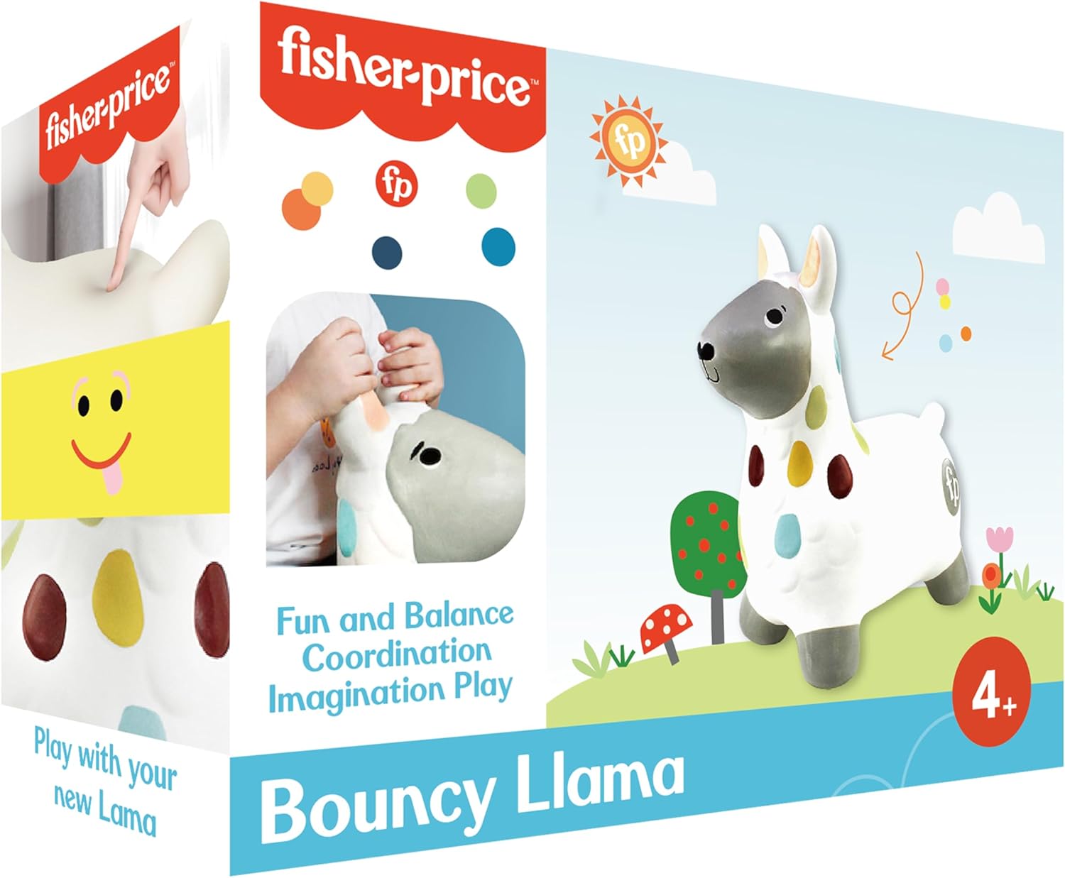 Fisher-Price Hopper Lama plush toy with colorful design and soft fabric, suitable for infants and young children. Main image