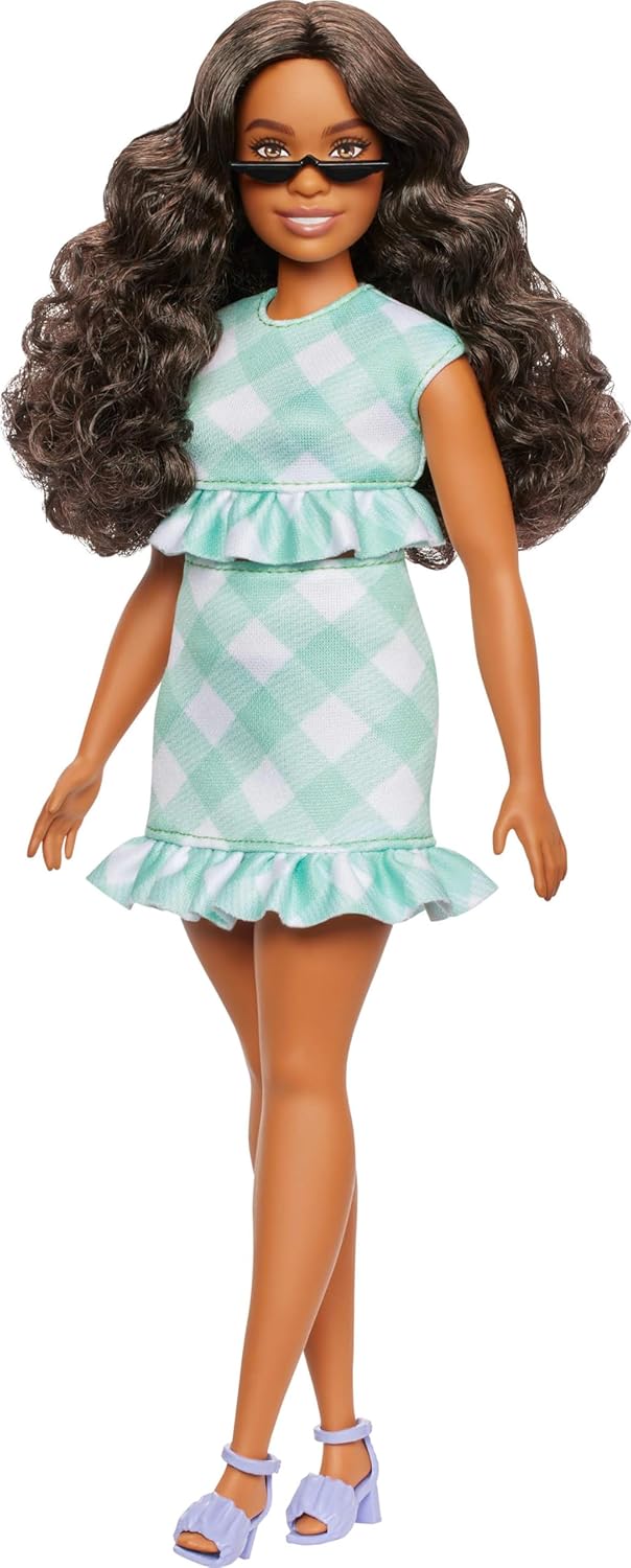 Barbie Fashionistas Doll  Wearing Minty Green Ruffled Gingham Dress