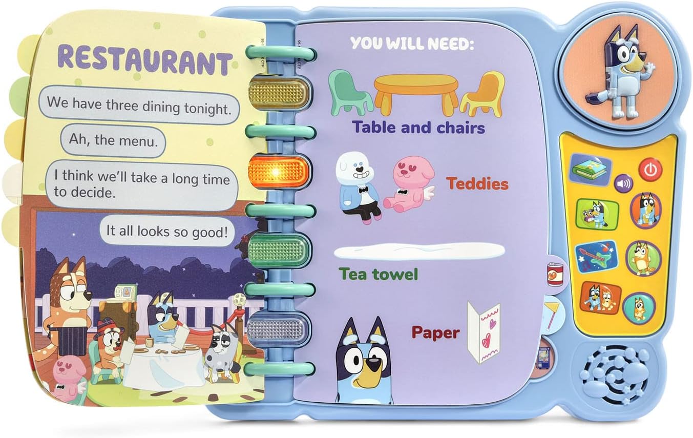 Vtech Bluey interactive children's book with colorful pages and Bluey character for educational and entertainment play.