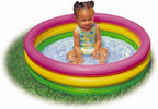 Playzokids Intex Sunset Glow Baby Pool with 3-ring inflatable design and built-in floor, suitable for children aged 1-3.