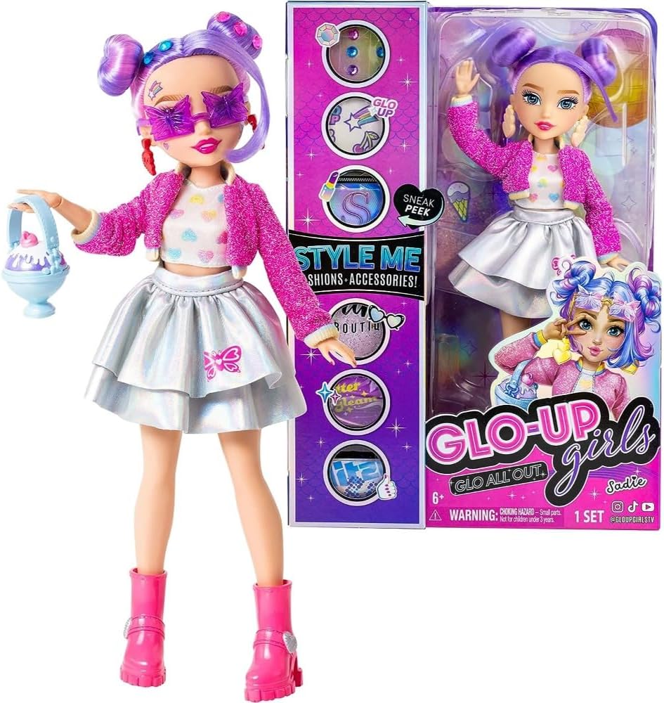 Playzokids Glo-Up Girls Sadie jewelry and accessories with face stickers, hair gems, and dazzling fashion accessories.