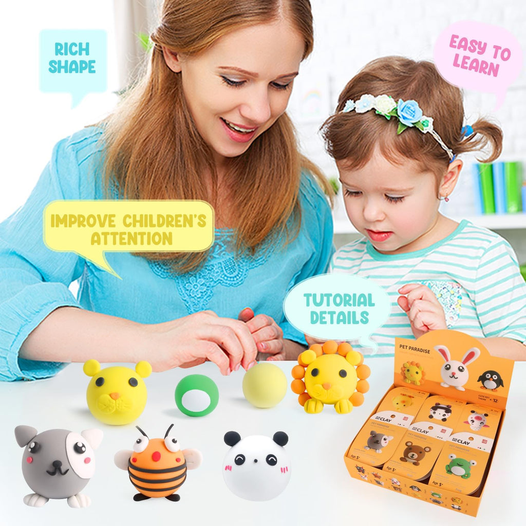 Set of 12 Playzokids Air Dry Clay Pet Paradise modeling clay for kids, safe, non-toxic, and ideal for creative craft projects.
