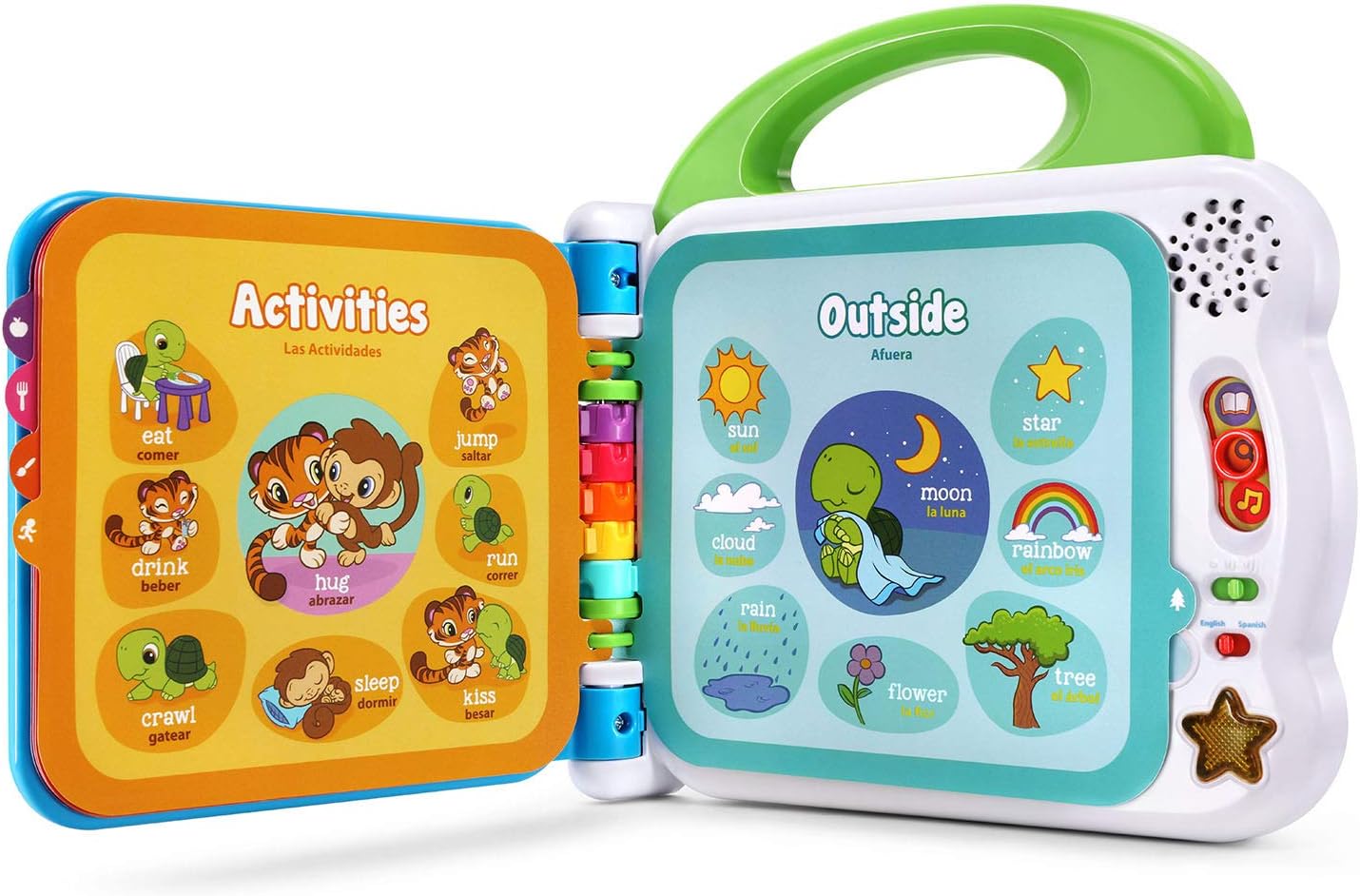 Vtech Leapfrog 100 Animals Book open to colorful pages featuring various animal illustrations and educational content