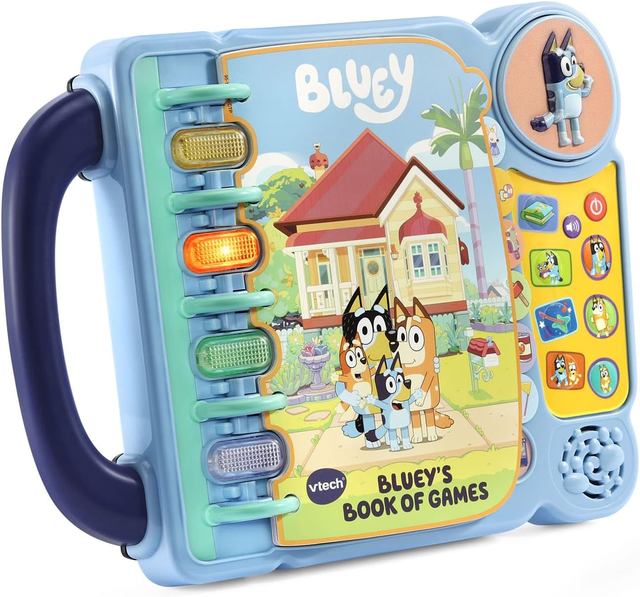 VTech Bluey interactive children's book with colorful pages and character illustrations, designed for early learning and fun.