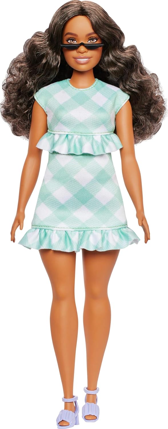 Barbie Fashionistas Doll  Wearing Minty Green Ruffled Gingham Dress