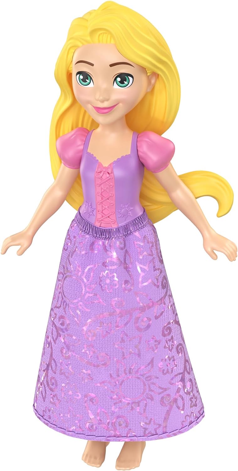 Mattel Disney Princess Rapunzel 4-inch mini doll, detailed toy figure with long blonde hair and princess outfit, perfect for play.