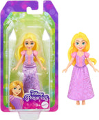 Mattel Disney Princess Rapunzel 4-inch mini doll toy with detailed dress and long blonde hair, perfect for imaginative play.