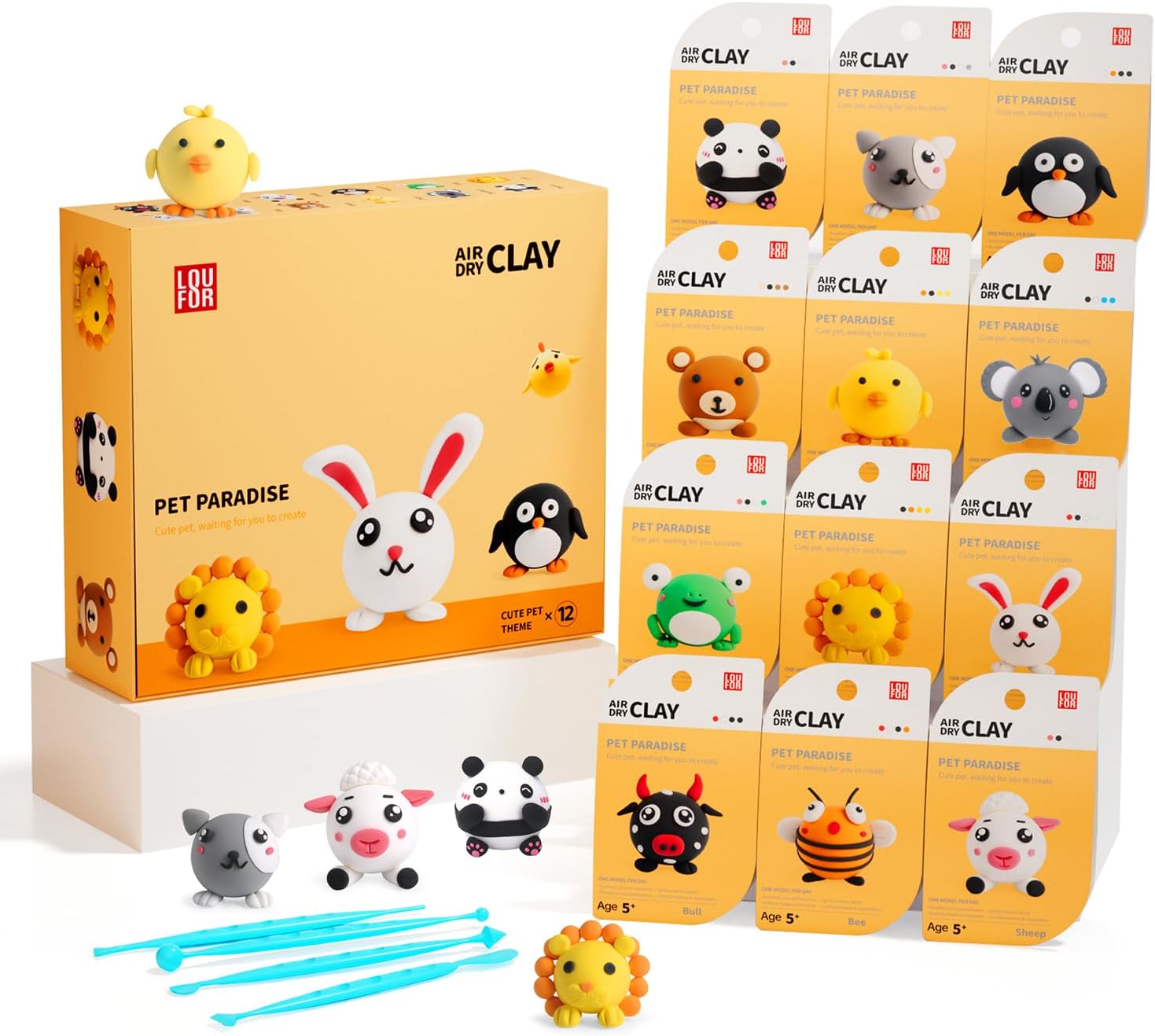 Set of 12 colorful Playzokids Air Dry Clay Pet Paradise modeling clay for kids, safe and non-toxic for creative craft projects.