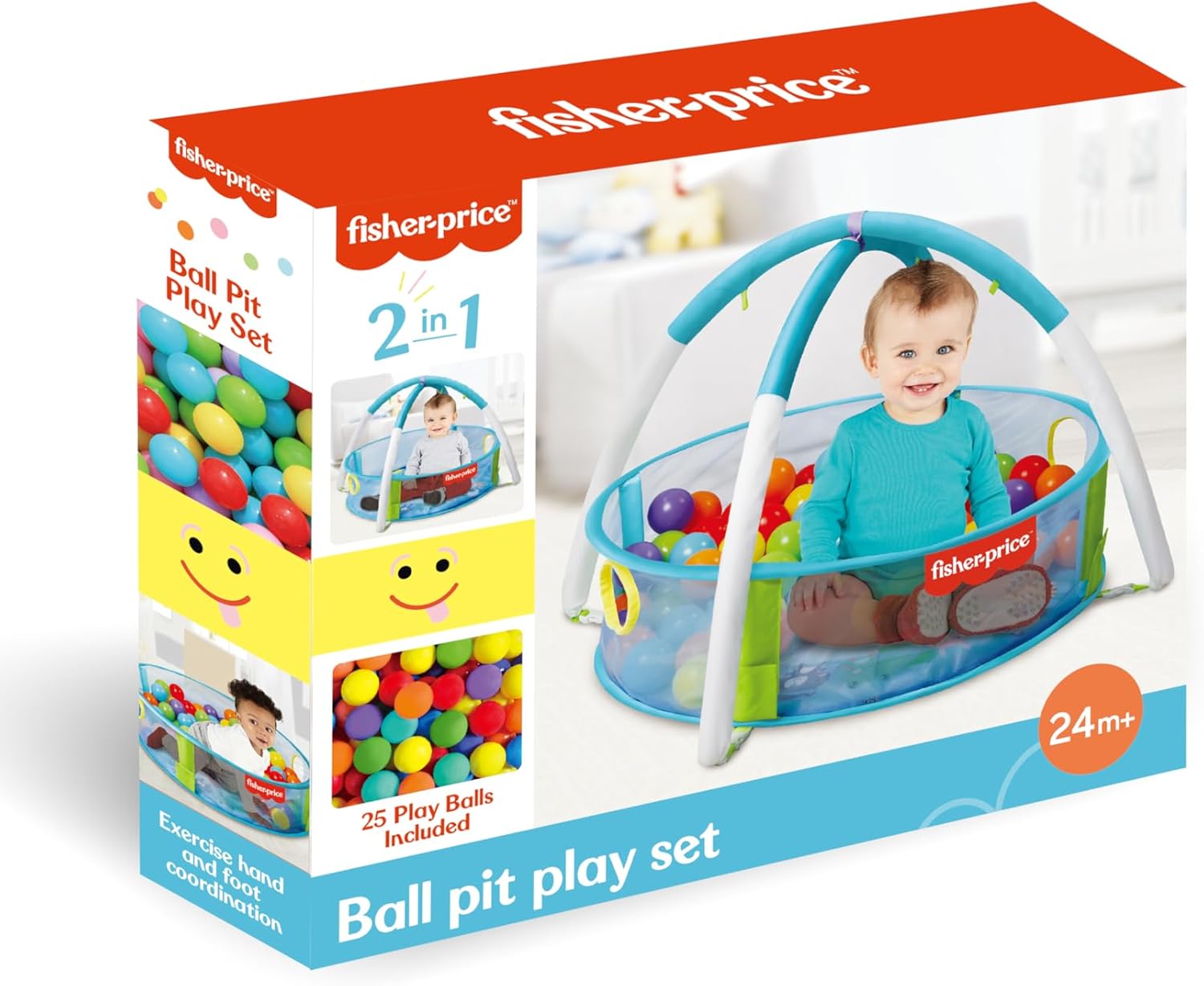 Fisher-Price pop-up play tunnel in vibrant colors, designed for kids to crawl and play indoors or outdoors. Main image