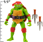 Playmates Mutant Mayhem 5.5-inch Raphael Ninja Shouts action figure with detailed costume and expressive face, suitable for collectors and kids.
