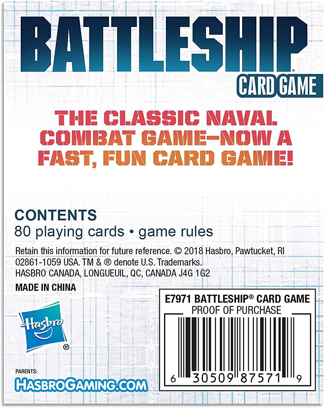 Hasbro Gaming Classic Battleship card game with colorful game pieces and playing cards on a wooden surface