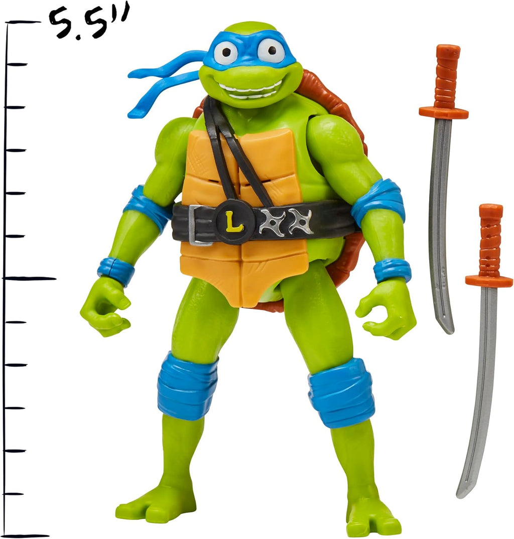 Playmates Mutant Mayhem Leonardo 5.5-inch deluxe ninja figure with detailed costume and accessories from the animated movie.