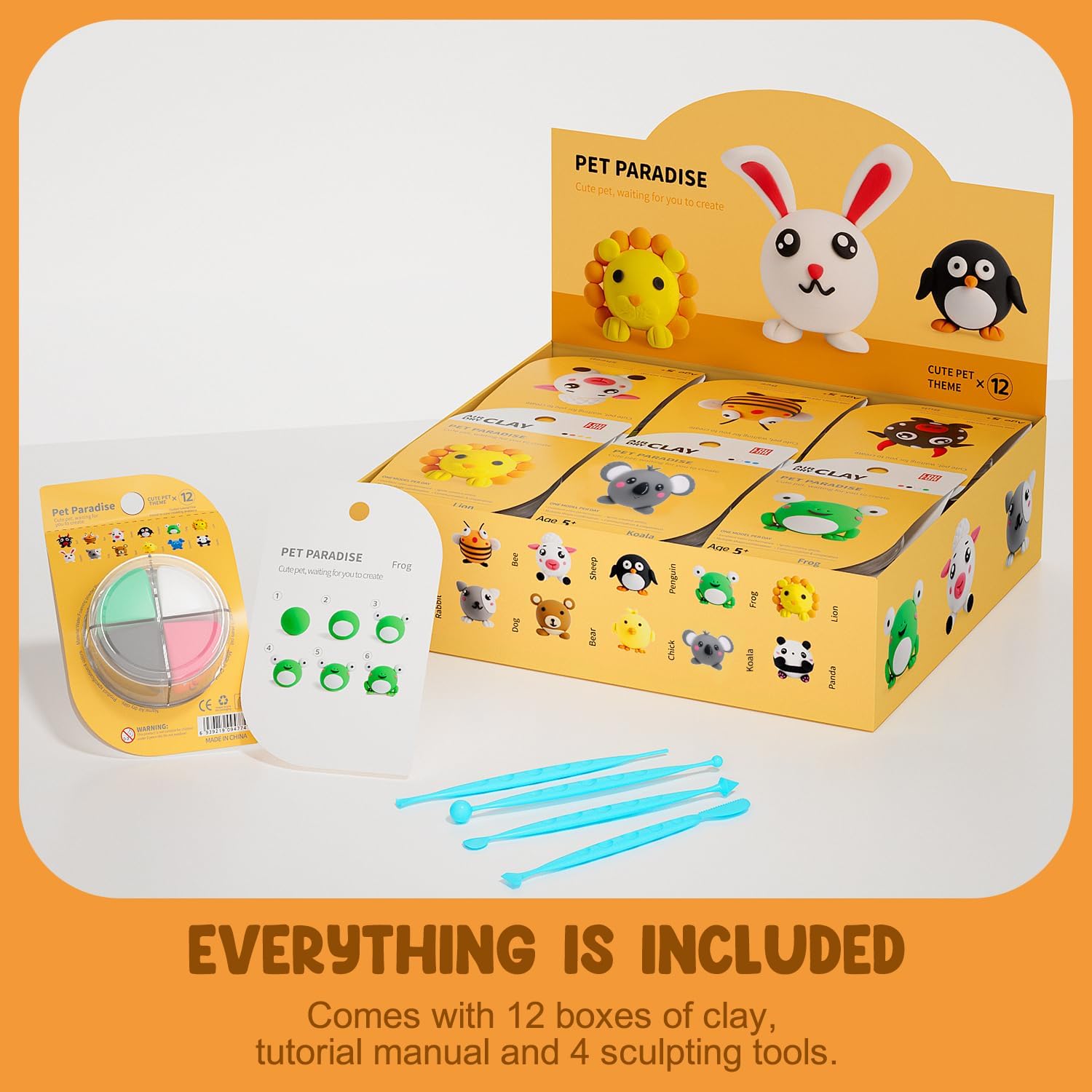 Playzokids Pet Paradise air dry clay set with 12 colorful modeling clay pieces for kids, safe and non-toxic for creative fun.