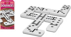 Playzokids Ambassador MA Classic Dominoes set with black and white tiles on a wooden surface.
