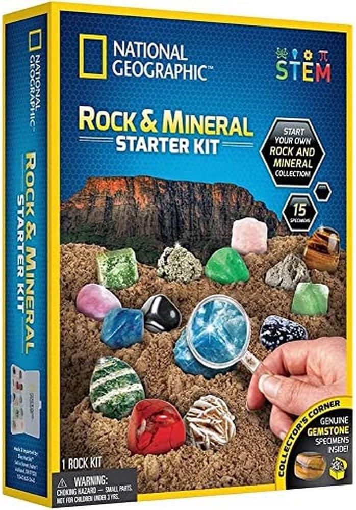 National Geographic Rock and Mineral Starter Kit with colorful stones and specimens for educational geology exploration by Playzokids Main image