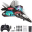 Remote controlled fighter toy airplane with 2.4GHz quadcopter technology, black and gray design, suitable for indoor and outdoor play.